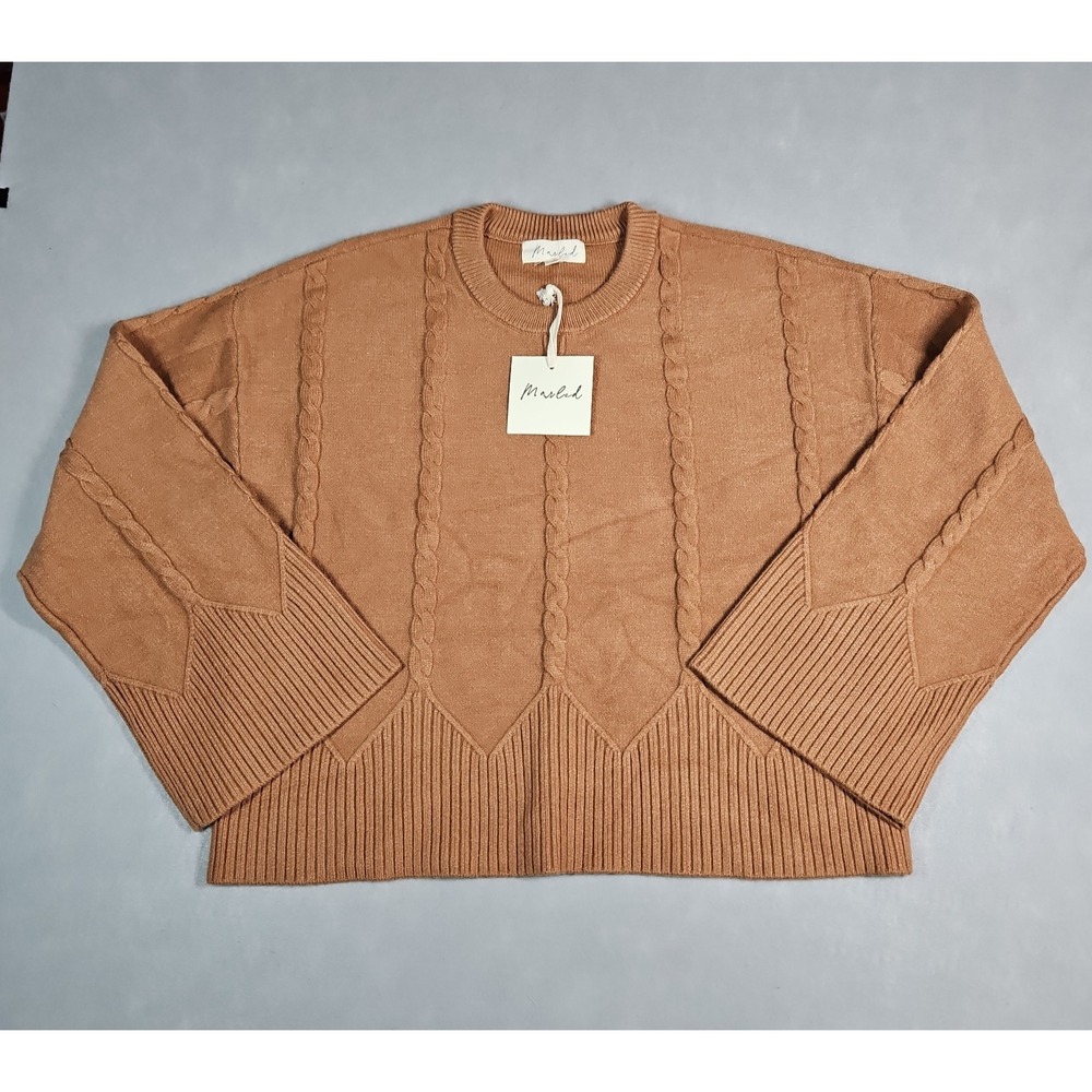 Marled Womens Brown Cable Knit Bell Sleeve Sweater Size Large NWT